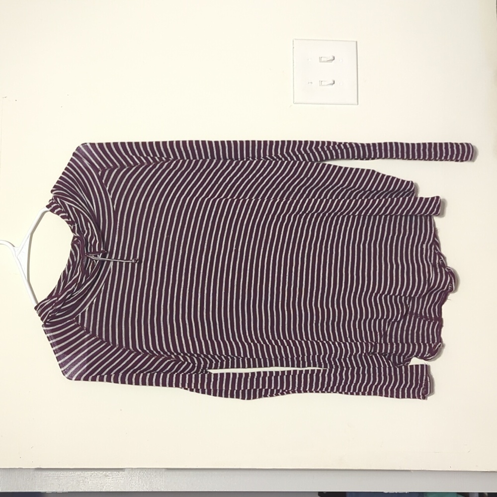 Garage woman's Maroon And White Striped long sleeve hooded shirt size Large